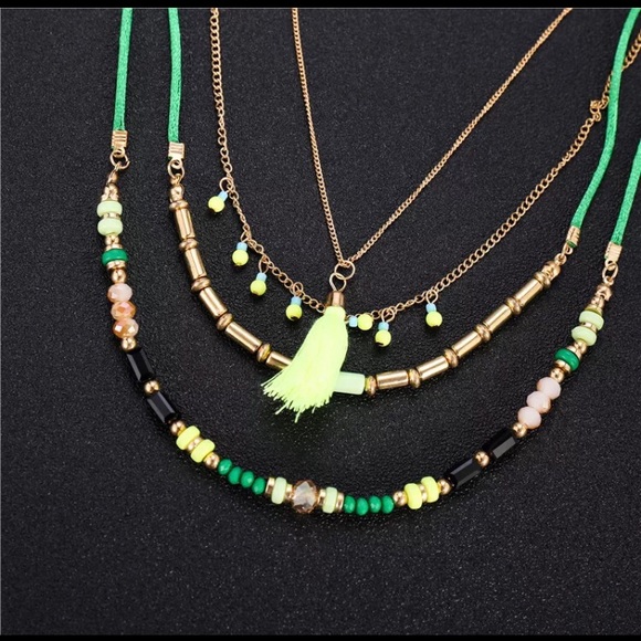 #sold Layered Boho Neon Yellow Necklace - Picture 5 of 5